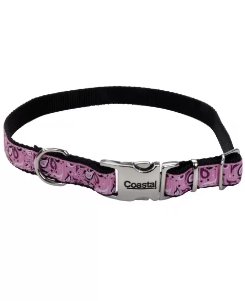 COASTAL COLEIRA RIBBON ADJ W/ METAL BUCKLE PINK PAISLEY L (61971 - PPA28)