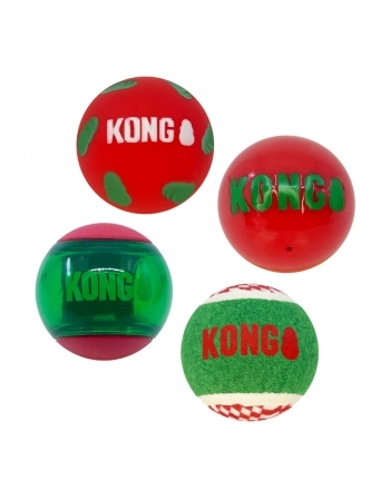 KONG HOLIDAY OCCASIONS BALLS 4-PK MEDIUM (H24D141)